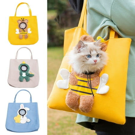 Xeyise Pet Carrier Bag Extra Soft Breathable Adorable Large Capacity Adjustable Escape-proof Wearable Cute Bee-Shaped Pet Canvas Shoulder Carrying Bag Pet Supplies