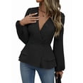 thumbnail image 2 of Women Dressy Long Sleeve Blouses,Wrap Peplum Work Shirts V Neck Business Tops Elegant Fall Outfits Black XL, 2 of 9