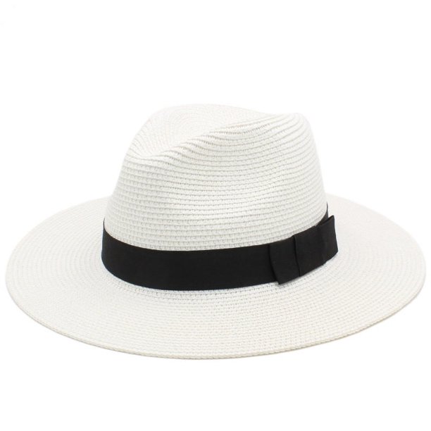 Zhuge Sombrero de paja blanca, protección solar y estilo moderno, tamaño 54 - 59 cm, 1