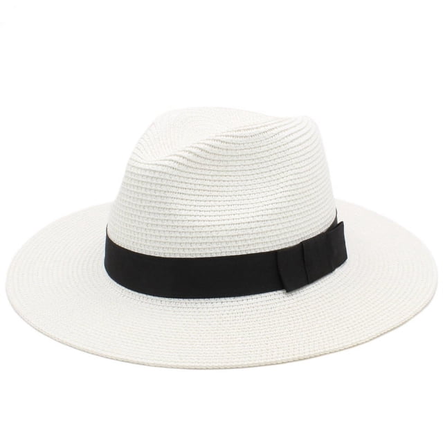 XmhyTop Sombrero de paja blanca, protección solar y estilo moderno, tamaño 54 - 59 cm, 1