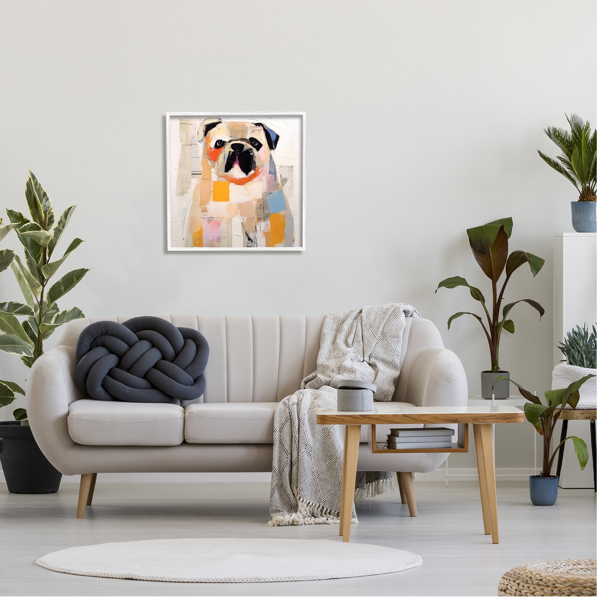 Stupell Industries Modern Pug Portrait Animals & Insects Painting White Framed Art Print Wall Art, 24 x 24
