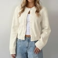 thumbnail image 6 of Women's Cardigan Sweaters Lightweight Round Neck Long Sleeve Outfits for Fall Fashion 2025, Short Top for Casual Wear,Beige,L, 6 of 6
