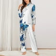 thumbnail image 3 of Junzan Blue Flying Butterflies Print Womens Pajama Sets,Long Sleeve Button Down For Women Pjs 2 Piece, 3 of 9
