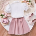 thumbnail image 3 of SONGGE Toddler Girls Summer Formal Outfit Sets Short Sleeve Blouse With Letter Print Skirt For Party Wear Back To School Holiday Clothes Sets, 3 of 8