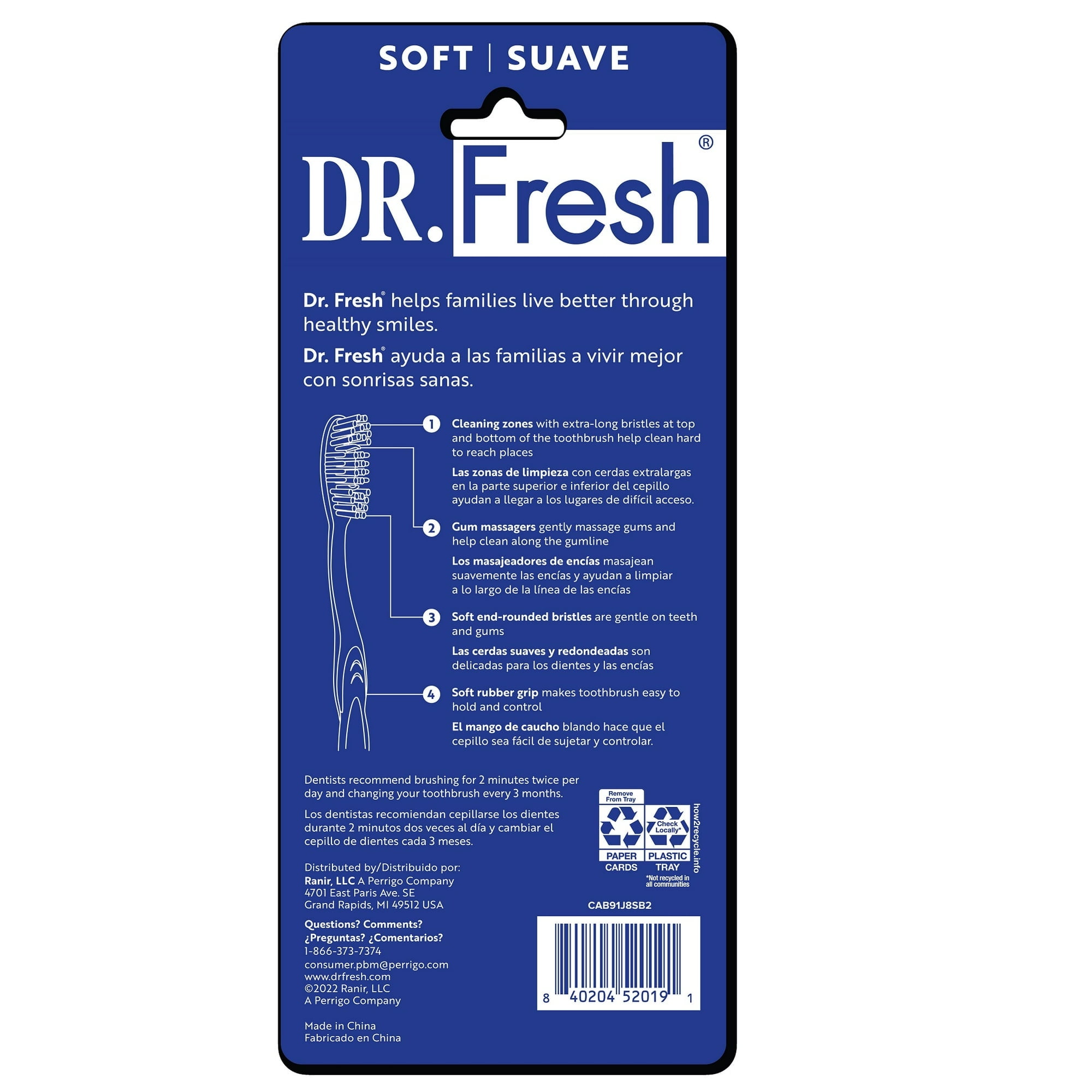 (2 pack) Dr. Fresh Toothbrushes with Tongue Cleaner, Soft, 6 Count