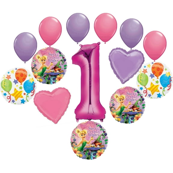 Tinkerbell Party Supplies 1st Sweet Birthday Wishes Balloon Bouquet Decorations - Pink 1