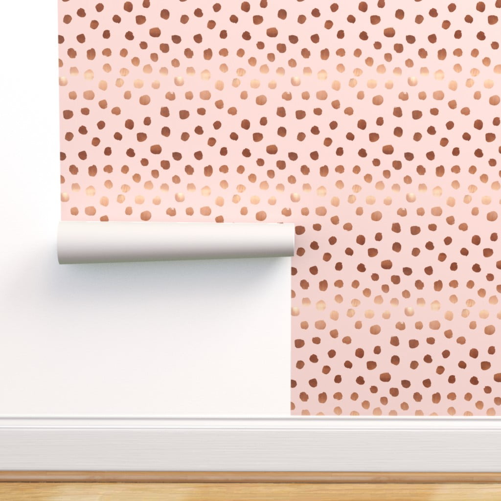 Commercial Grade Wallpaper Swatch - Rose Gold Look Blush Pink Dots Copper  Feminine Polka Dot Traditional Wallpaper by Spoonflower 