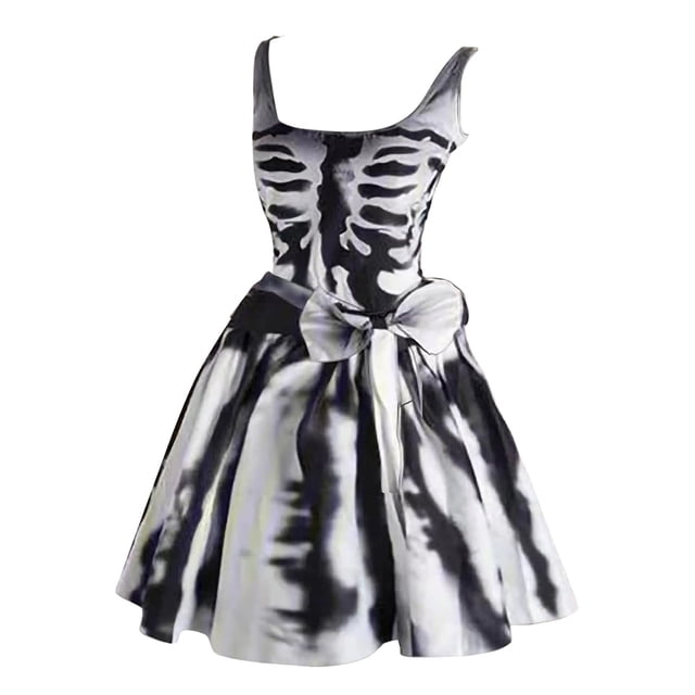 Halloween pour Femmes Robe Tunique Évasée Imprimée Sans Manches pour Invité de Mariage Fête