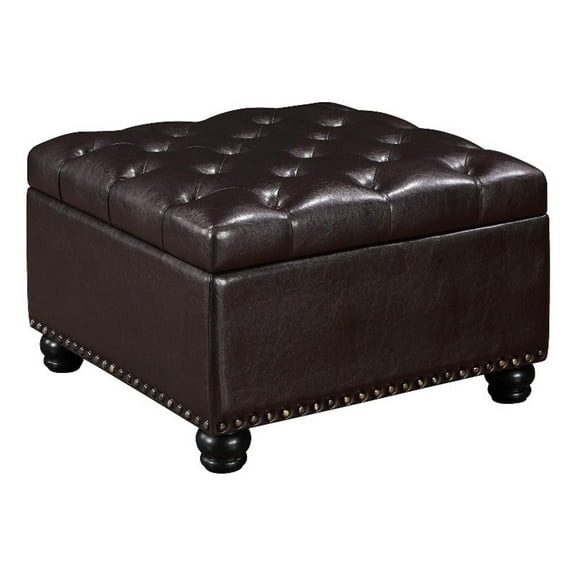 Pemberly Row Ottoman Coffee Table with Storage in Espresso Fabric