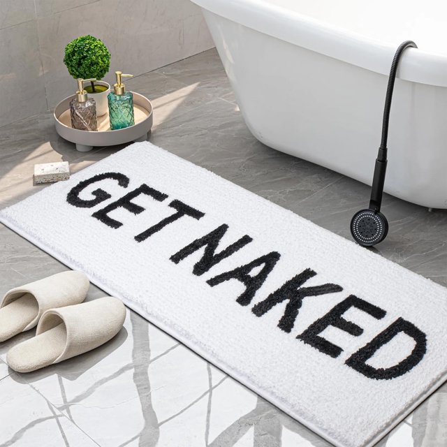 KOEXM Funny Bathroom Mat Get Naked Rug Cute Bathroom Rugs Long Get Naked Bath Rugs Funny Bathroom Decor for Apartment Bath Mat for Tub and Shower Machine Washable 17\u201dx47\u201d
