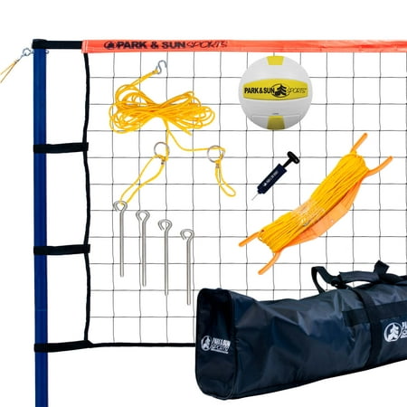 Park & Sun Spiker Sport Steel Orange Portable Outdoor Volleyball Net Set w/