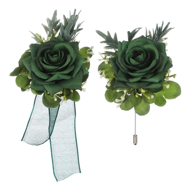 Conjunto de Corsage de Muñeca Verde y Boutonnieres Uxcell, Corsage de Flores Artificiales para Boda Novia Novio Ceremonia Aniversario Baile Fiesta