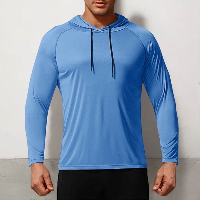 asjyhkr Chemises de Pêche UPF 50+ pour Hommes, Manches Longues Spf Protection Solaire Chandail à Capuchon Natation Course Randonnée