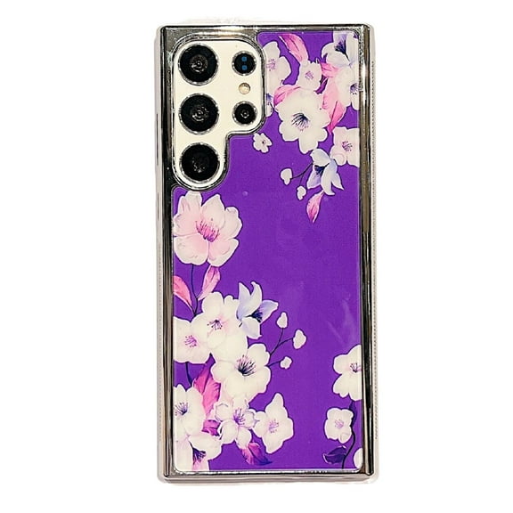 Plating Case for Samsung Galaxy S22 Ultra, Floral Butterfly Pattern Transparent Cover, Hybrid Rugged PC TPU Shockproof Non-Slip Protective Case for Samsung Galaxy S22 Ultra, Pattern-E