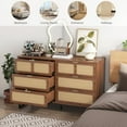 thumbnail image 6 of Rattan 6 Drawer Dresser Boho Dresser with Rattan Drawers Farmhouse Wood Storage Chest of Drawers for Bedroom, Living Room, Entryway, Walnut, 6 of 7