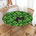 thumbnail image 2 of St. Patrick''s Day Round Fitted Tablecloth with Elastic Edge,Water-Resistant Green Shamrock Clover Black Cat Lucky Gold Coin Table Cover for 40-44" Stretch Table Cloth for Dinner Indoor Outdoor Party, 2 of 8