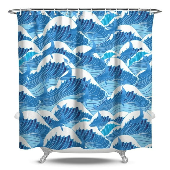 Tropical Reef Shower Curtain - Shark & Marine Life Water-Resistant Art, Washable Bathroom Set with Oceanic Pattern Hooks,84x72in