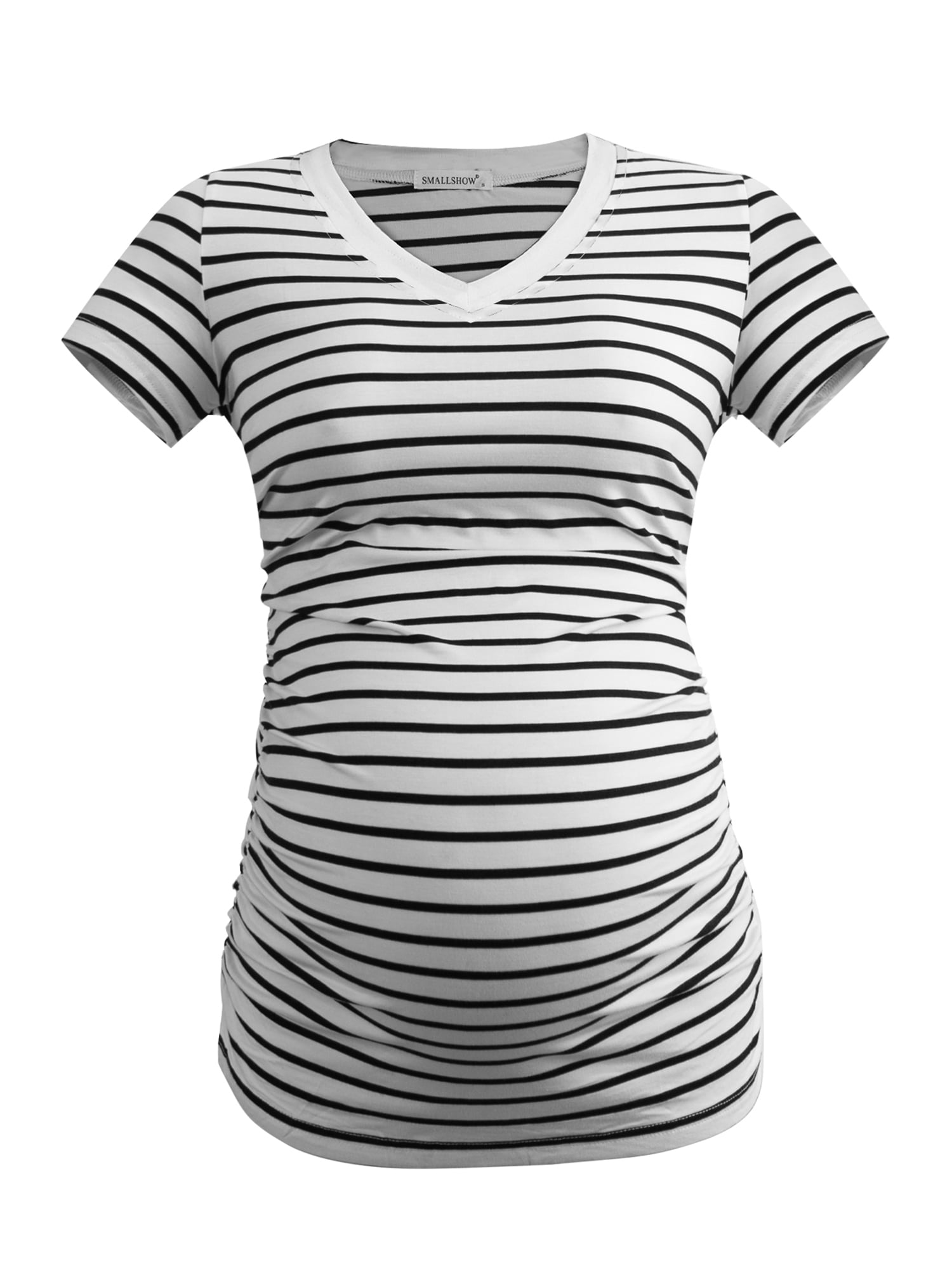 Smallshow Women's V Neck Maternity Tops Clothes Short Sleeve Pregnancy T Shirts  3-Pack 