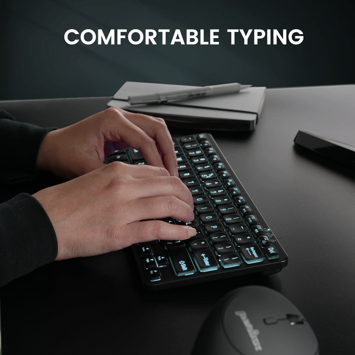 Perixx PERIBOARD-832RGB Wireless RGB Backlit Mini Keyboard - Up to 3 Multi-device Connection - Black - US English