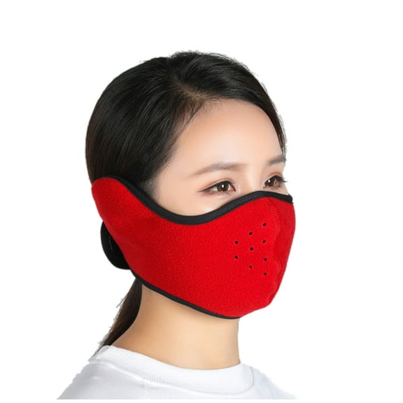 Polar Fleece Winter Face Mask for Men Women Fleece Windproof Half Face Mask with Earflap for Outdoor Sport Red Color