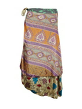 Mogul Womens Recycled Silk Sari Wrap Skirts Beach Bikini Cover Up 2 Layer Printed Sarong Wrap Around Skirts Sarong Dress