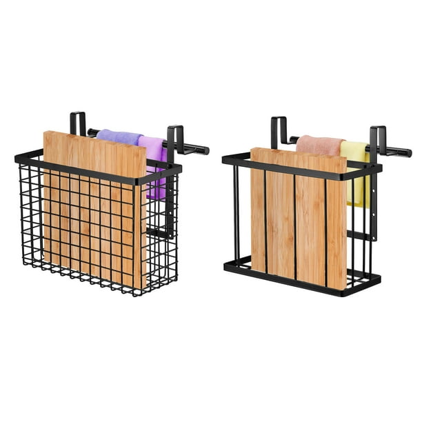 Gabinete Puerta Organizador, Corte Tablero Organizador con Toallero Barra, Metal Alambre Cestas con Ganchos, Sobre Gabinete Puerta Organizador para Cocina, Despensa Baño , Negro