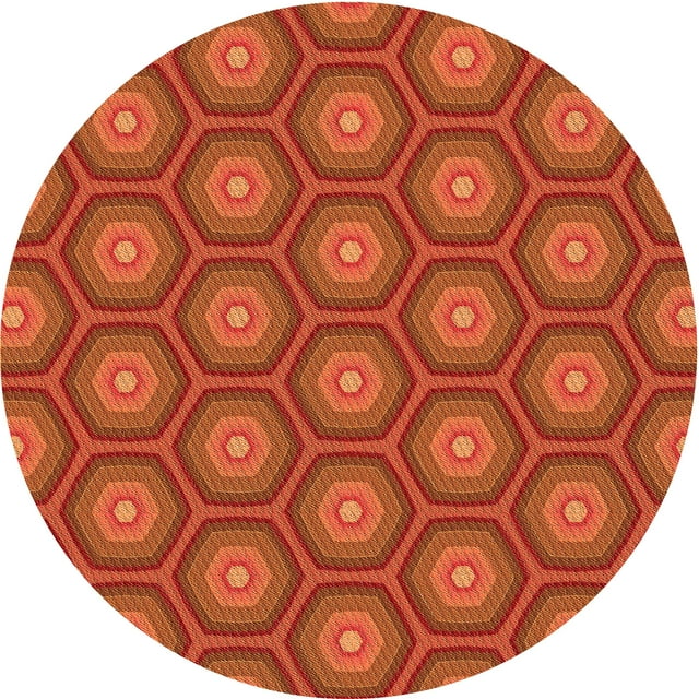 Ahgly Company Machine Washable Indoor Round Transitional Orange Red Orange Area Rugs, 7' Round