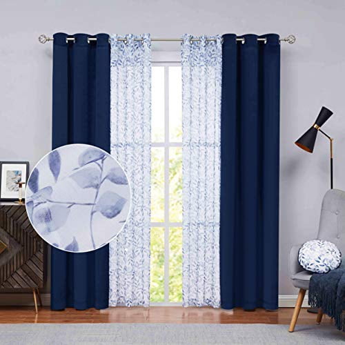 Nottingson Home Room Darkening Velvet, Navy Blue Sheer Curtains 84 Inch