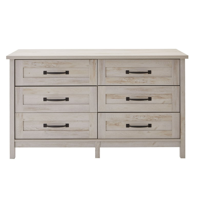 Better Homes & Gardens Modern Farmhouse 56.85" Wide 6 Drawer Dresser, Rustic White Finish