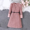 thumbnail image 2 of Lovskoo Kids Toddler Girls 2Pcs Dress Set 8-12 Years Round Neck Knit Patchwork Velvet Long Sleeve Dress + Black Belt Pink, 2 of 7