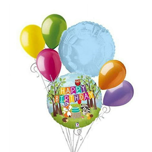 7 pc Happy Birthday Woodland Critters Fox Balloon Bouquet Party Animal Shower by Jeckaroonie Balloons