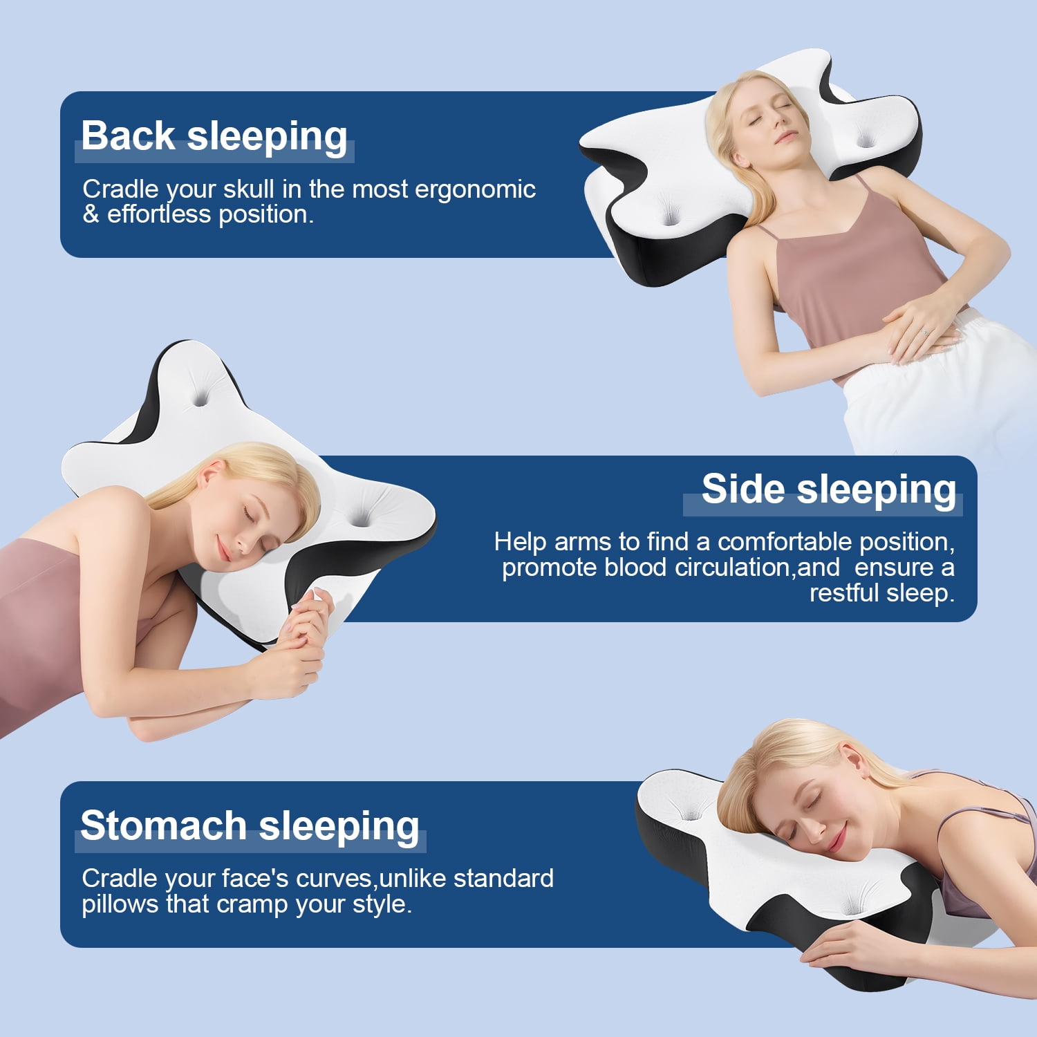 MOONORAH Cervical Pillow for Neck and Shoulder, Ergonomic Side Sleeper Pillow for Neck Support, Contour Memory Foam Pillows for Side Back & Stomach Sleepers with Cooling Pillowcase, Black