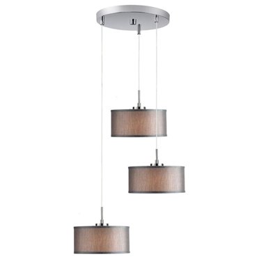 Woodbridge Lighting Drum 3-Light Fabric & Metal Cluster Pendant in Nickel/Gray