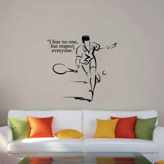 I Fear No One But Respect Everyone Quote Tennis Player Silhouette Vinyl Wall Sticker Art Decal Sports Boy Girl Kids Room Design Bedroom Tennis Sports House Home Wall Sticker Decor Size (20x18 inch)