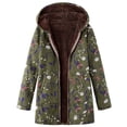 thumbnail image 2 of Wutalume Womens Winter Warm Outwear Floral Print Hooded Pockets Vintage Oversize Coats, Comfortable and Fashionable Long Sleeve Jacket for Cold Days,Green L, 2 of 5
