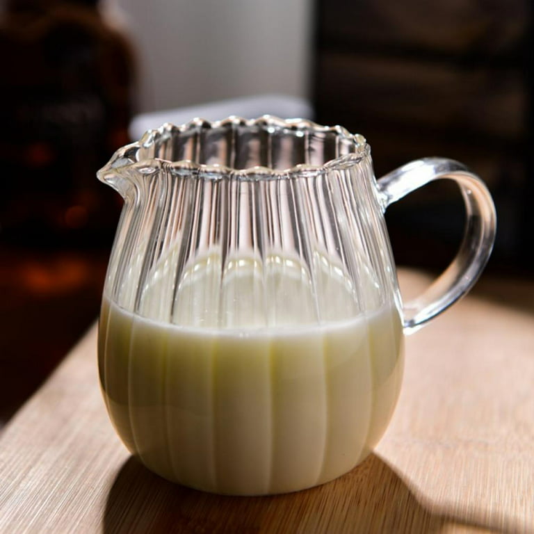 Alvage Japanese Stripe Glass Milk Jug Heat-resistantn Cup Coffee Milk Tea  Separator Transparent Milk Frothing Jug Pitcher With Handle