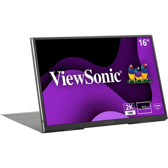 Restored ViewSonic VG1656-2K-S 16" WQXGA 1600p IPS Portable Monitor with 2 Way Powered 65W USB C, 60 Hz, Black (Refurbished)