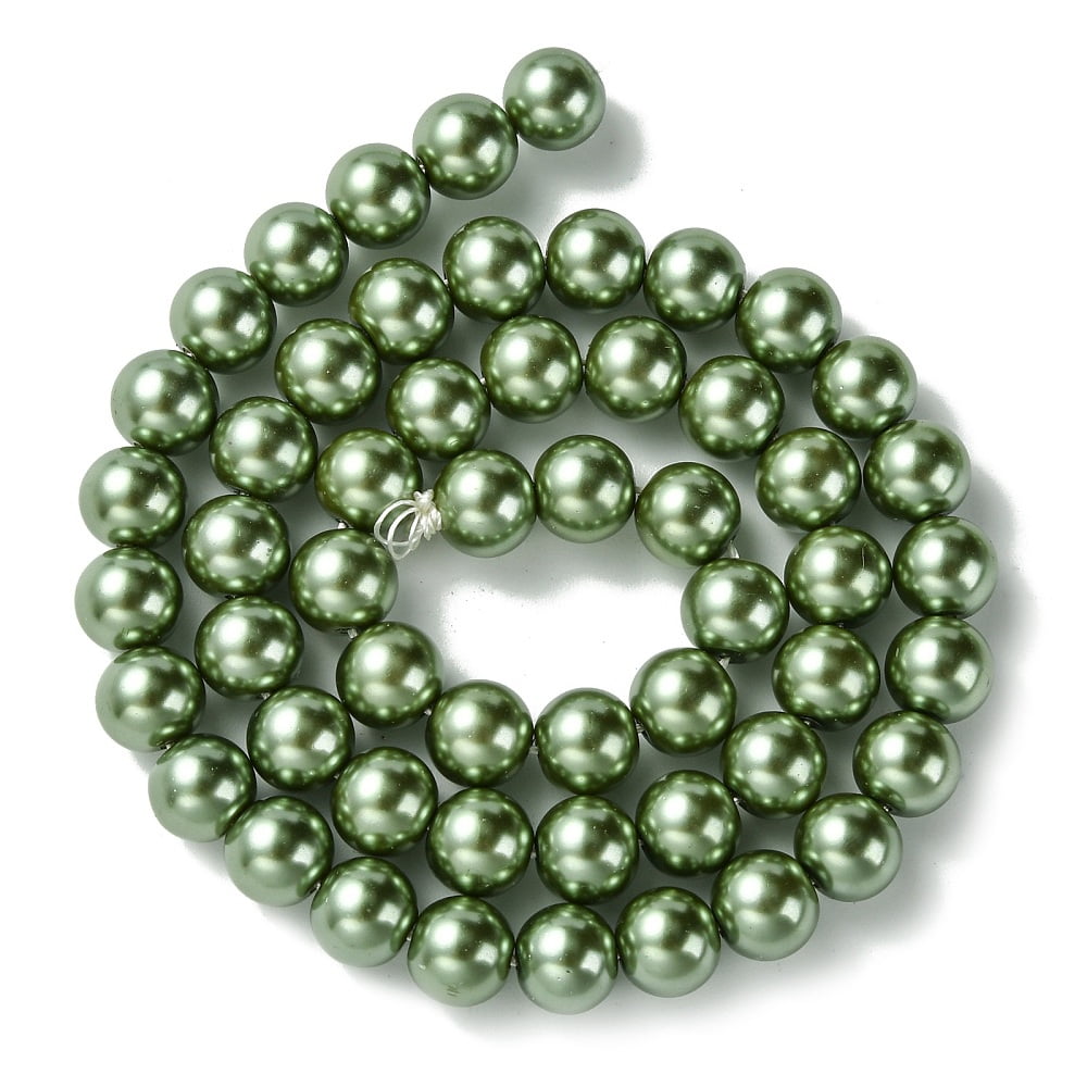 Eco-Friendly Dyed Glass Pearl Round Bead Strands Cotton Cord Threaded Dark Olive Green 8mm Hole: 0.7~1.1mm about 52pcs/strand 15 inch