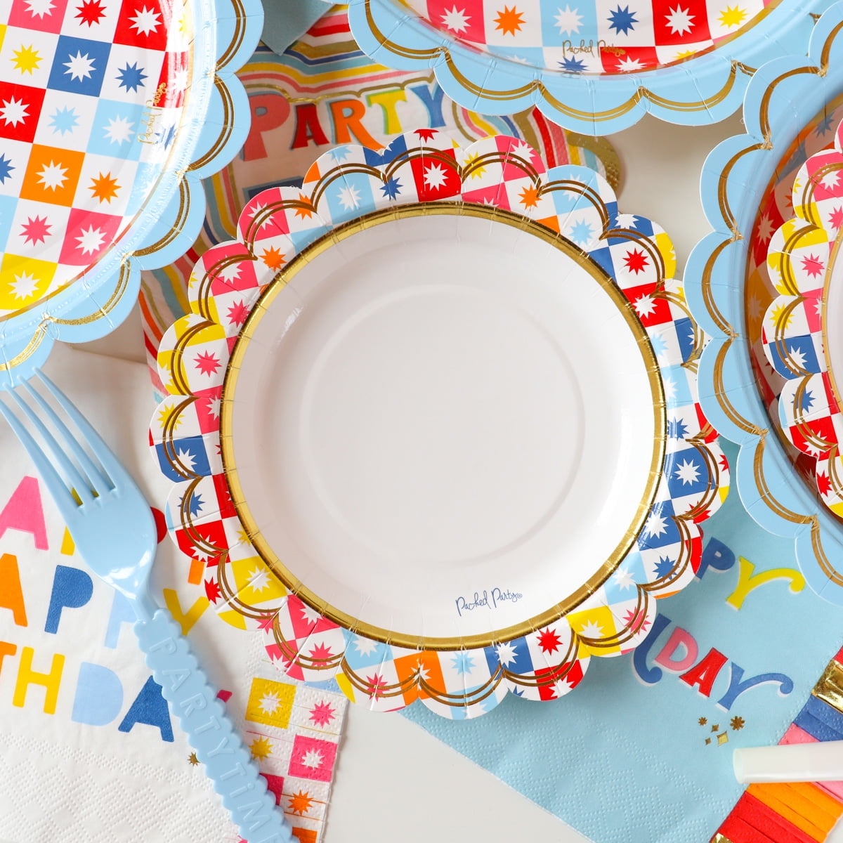(4 pack) packed party "check it out" multicolor 7" dessert plates, 10 ct