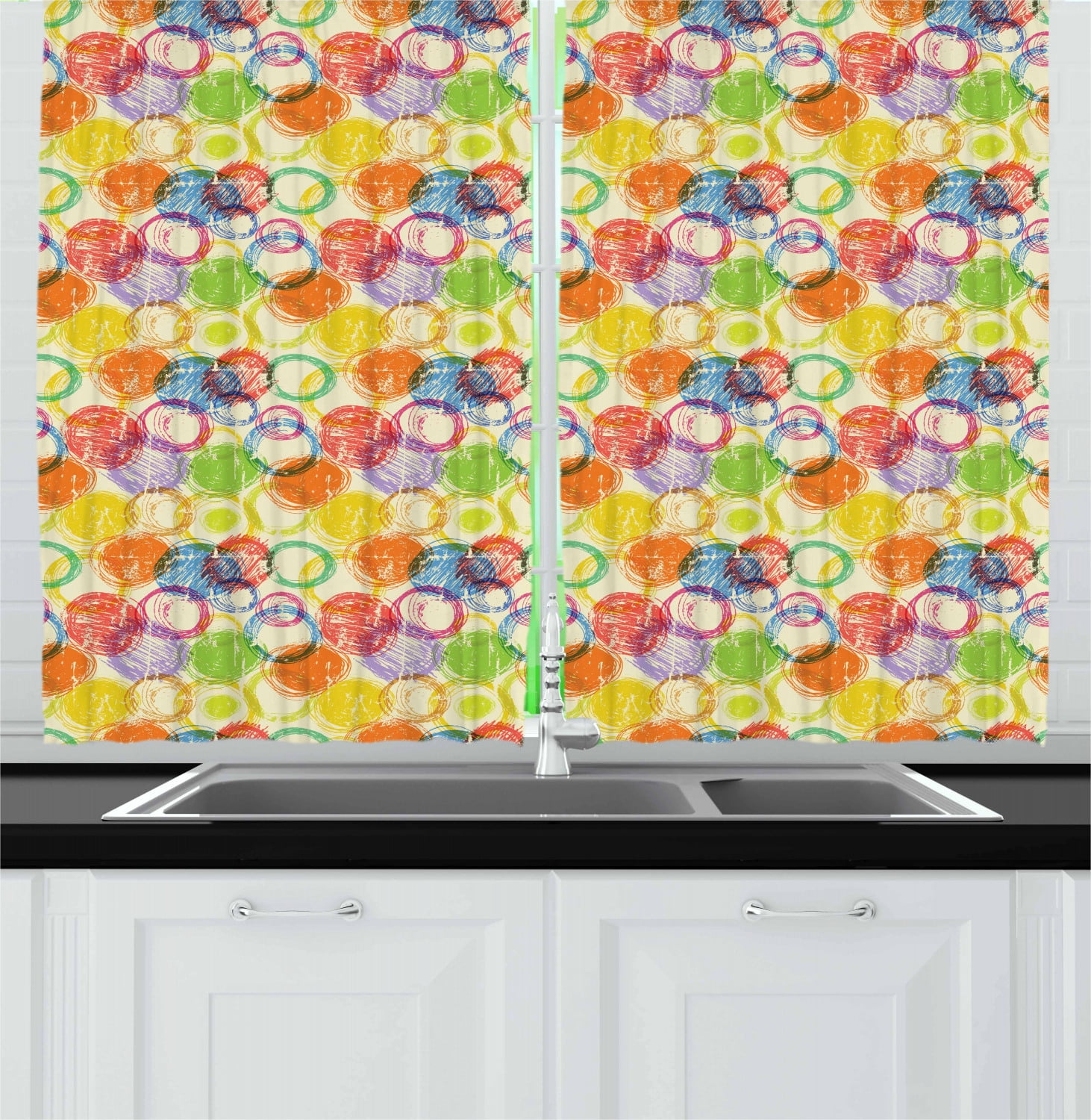 Modern Art Curtains 2 Panels Set, Pastel Rough Scribble Look