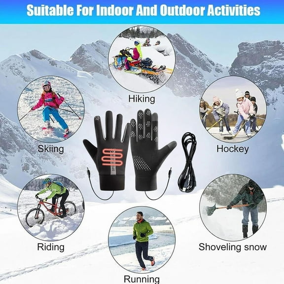 Heated Gloves, Mittens Touchscreen Waterproof USB Winter Gloves Heating Glove for Driving Cycling Hunting Hiking Camping, Black