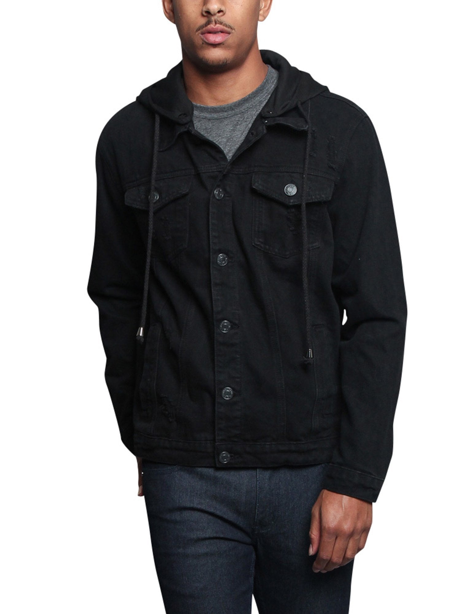 denim jacket with removable hood