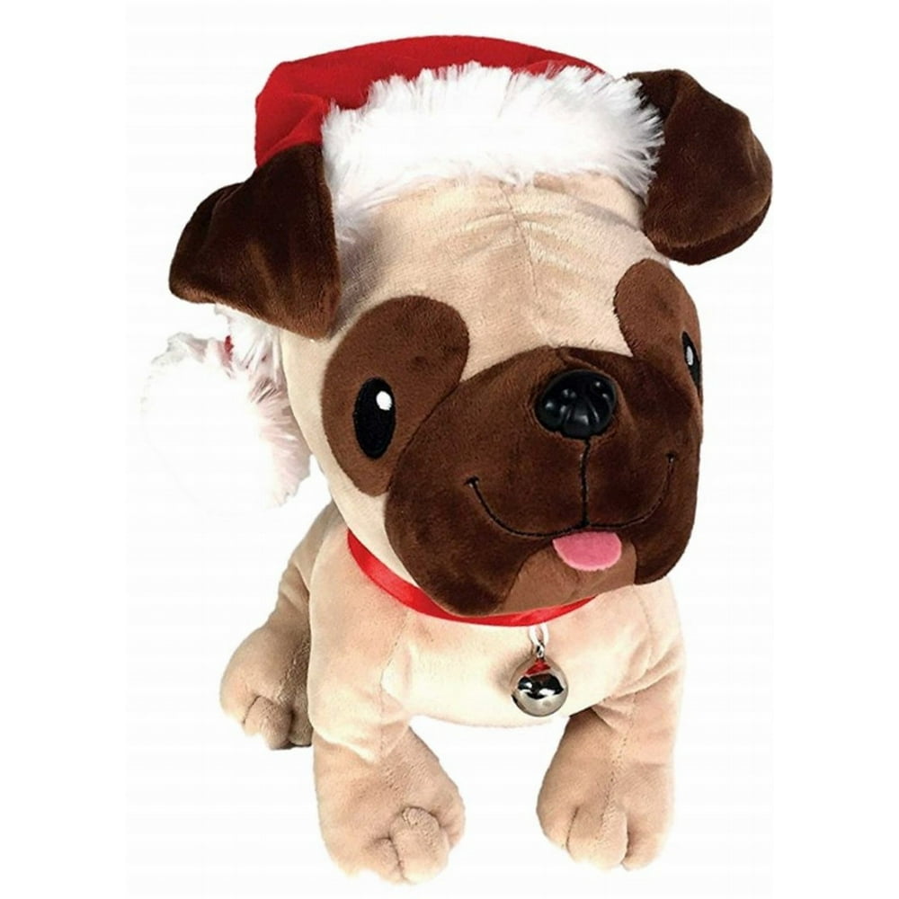 Hallmark Christmas Plush Pug Santa Stuffed Toy Animal with Santa Hat