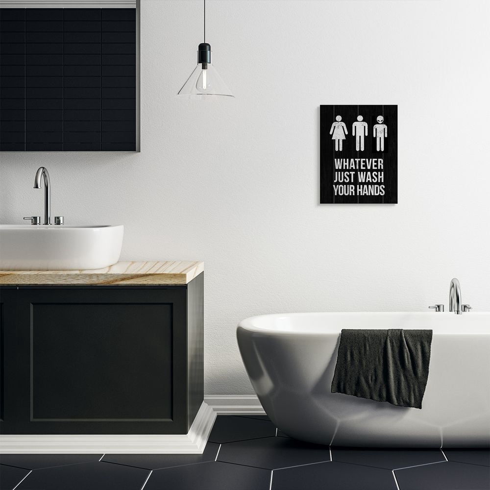 Stupell Industries Just Wash Your Hands Outer Space Bathroom Sign Designed by Daphne Polselli