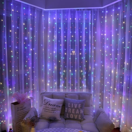 200 LED Curtain String Light 6.6ftx9.8ft Copper Wire Lights Batteries Powered Hanging Window Fairy Lights 8 Lighting Modes Remote Control for Home Christmas Wedding Party