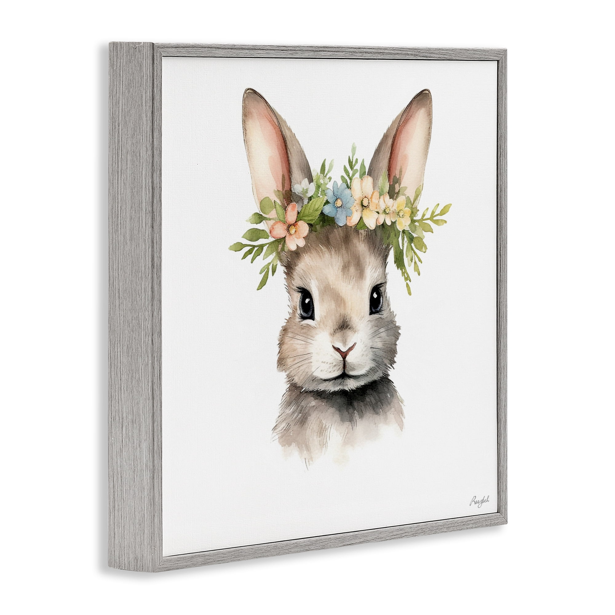 Stupell Industries Woodland Rabbit Flower Crown Gray Framed Giclee Art, design by Roozbeh