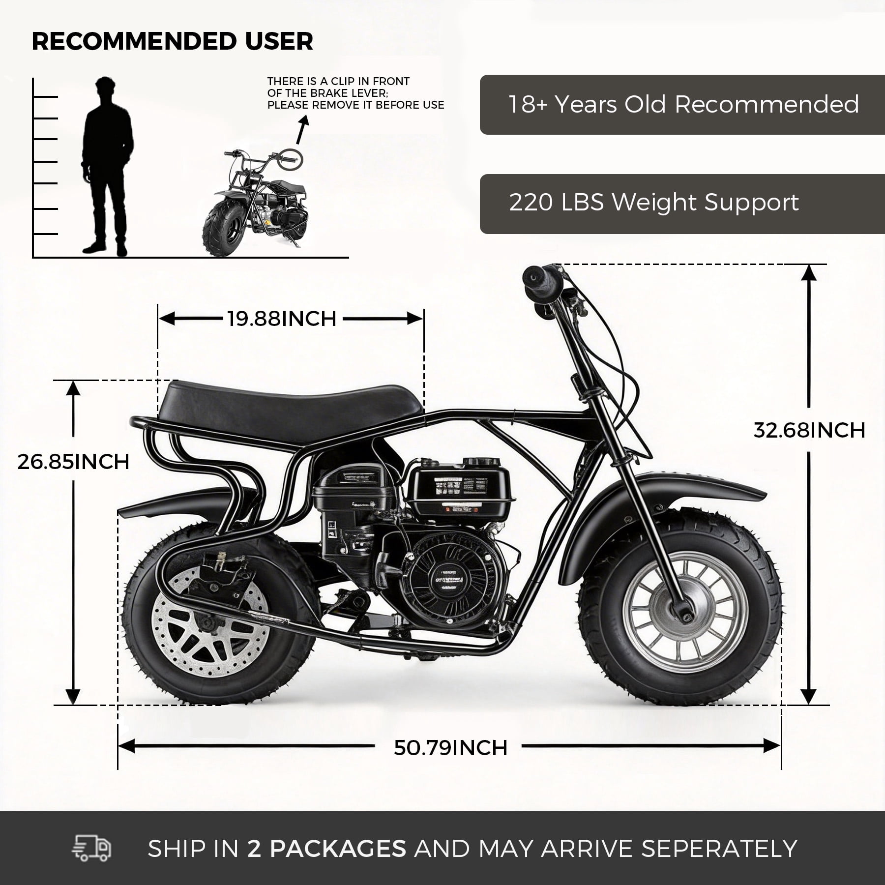 Oryxearth 4-Stroke Mini Bike, 196CC Gas Powered Dirt Bike, Off