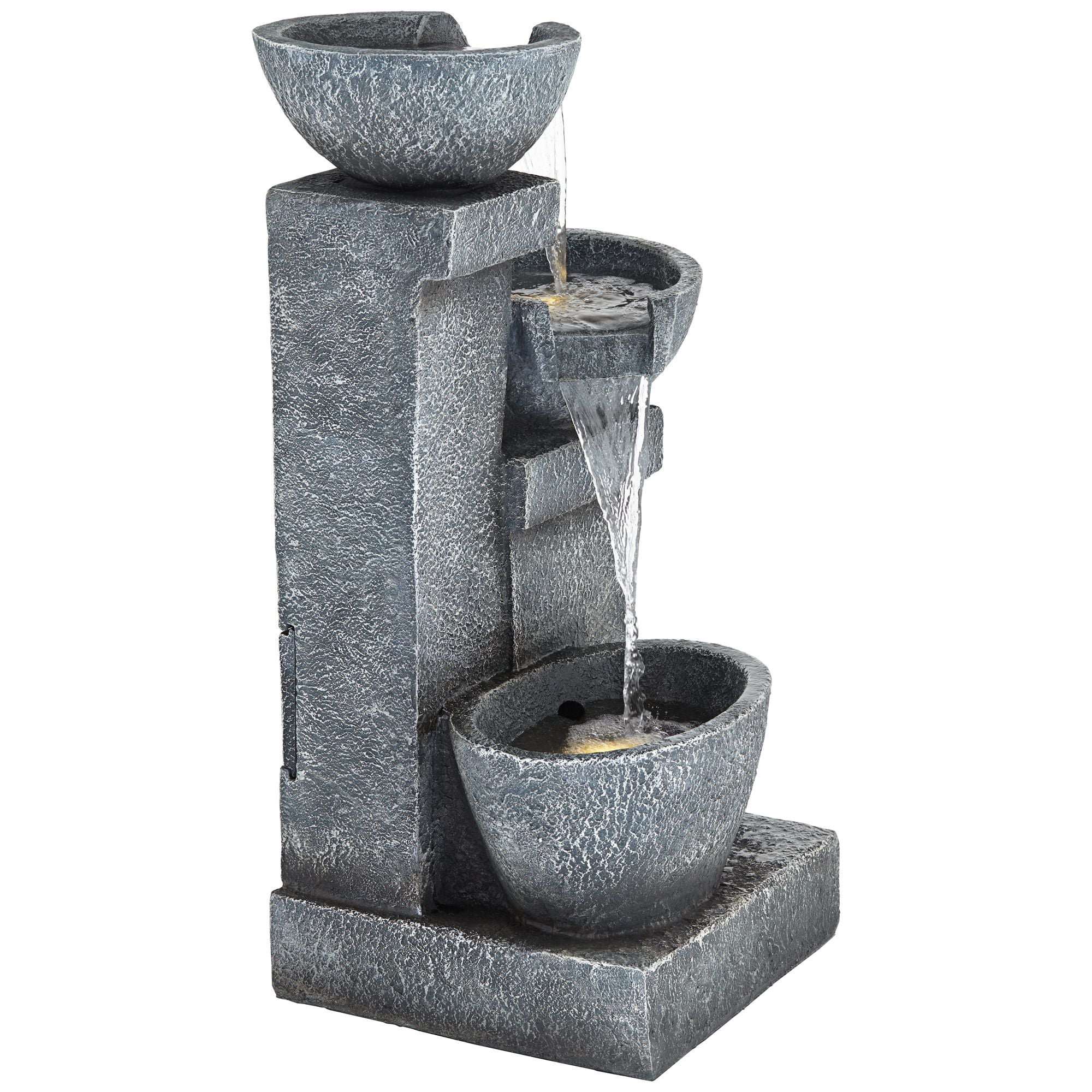 Three Bowls 32 1/4" High Large Modern Indoor Outdoor Decor Gray Faux Stone Floor Fountain w/ Light LED Cascading