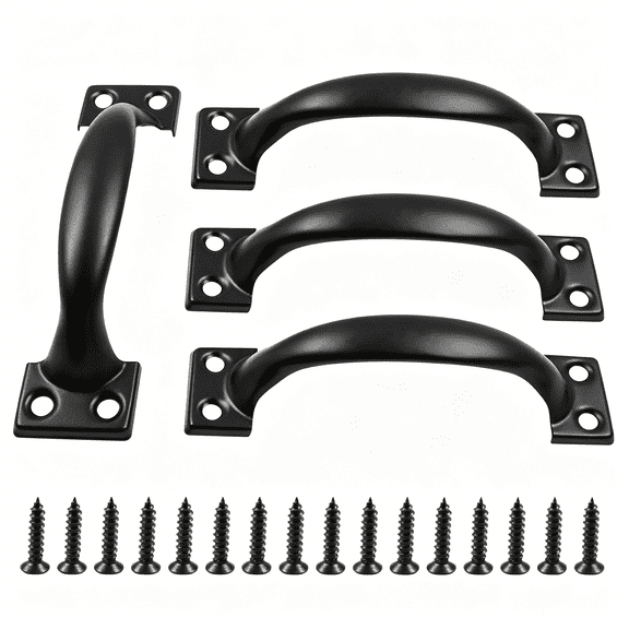 ZHZFKQ 4Pcs 6“ Metal Door Handles Bow Handle,Large Door Pulls Vintage Barn Door Handles for Furniture Cabinets Kitchen Drawer Dresser Gate - Black