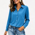 thumbnail image 5 of Yifymode Button Down Shirts for Women Long Sleeve Work Tops V Neck Shirts Dressy Casual Business Blouses with Pocket,Blue M, 5 of 6